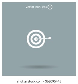icon flat target with dart in black, isolated, shaded