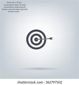 icon flat target with dart in black, isolated, shaded