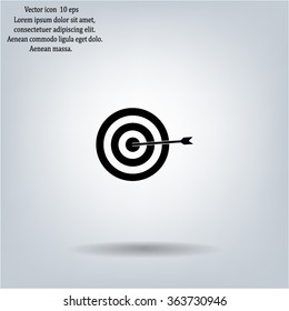 icon flat target with dart in black, isolated, shaded