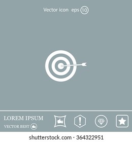 icon flat target with dart in black, isolated, shaded