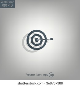 icon flat target with dart in black, isolated, shaded