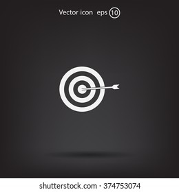 icon flat target with dart in black, isolated, shaded