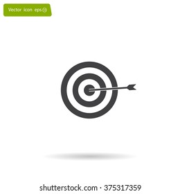 icon flat target with dart in black, isolated, shaded