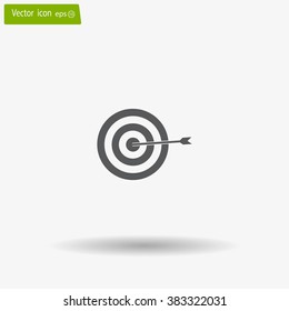 icon flat target with dart in black, isolated, shaded