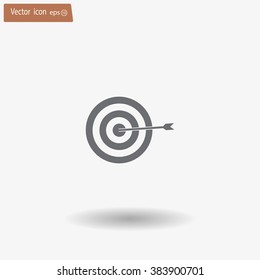 icon flat target with dart in black, isolated, shaded