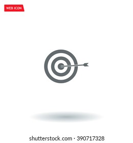 icon flat target with dart in black, isolated, shaded