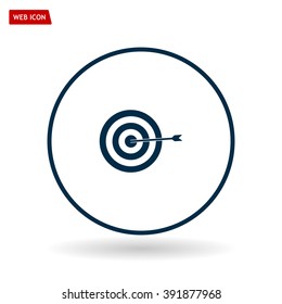 icon flat target with dart in black, isolated, shaded
