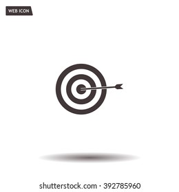 icon flat target with dart in black, isolated, shaded