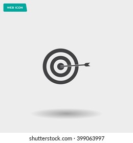 icon flat target with dart in black, isolated, shaded