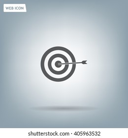 icon flat target with dart in black, isolated, shaded