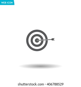 icon flat target with dart in black, isolated, shaded