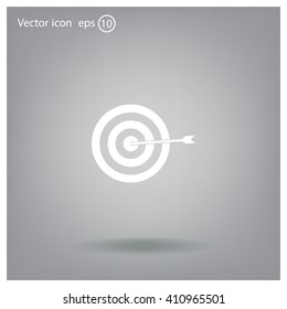 icon flat target with dart in black, isolated, shaded