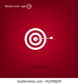 icon flat target with dart in black, isolated, shaded
