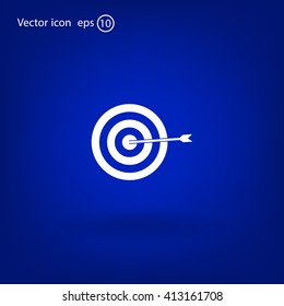 icon flat target with dart in black, isolated, shaded