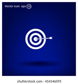 icon flat target with dart in black, isolated, shaded