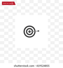 icon flat target with dart in black, isolated, shaded