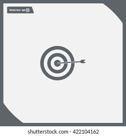 icon flat target with dart in black, isolated, shaded