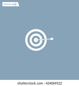 icon flat target with dart in black, isolated, shaded
