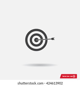 icon flat target with dart in black, isolated, shaded