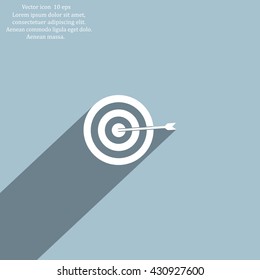 icon flat target with dart in black, isolated, shaded