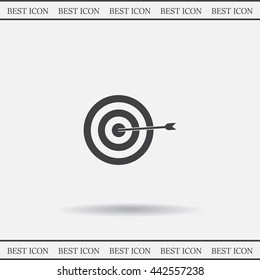 icon flat target with dart in black, isolated, shaded