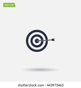 icon flat target with dart in black, isolated, shaded