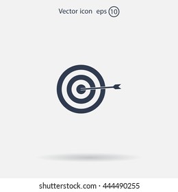 icon flat target with dart in black, isolated, shaded