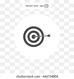 icon flat target with dart in black, isolated, shaded