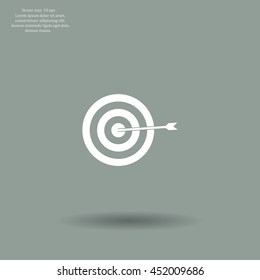 icon flat target with dart in black, isolated, shaded