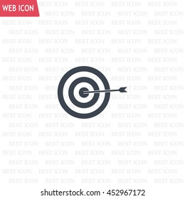 icon flat target with dart in black, isolated, shaded