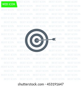 icon flat target with dart in black, isolated, shaded