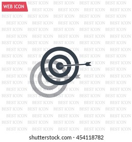 icon flat target with dart in black, isolated, shaded