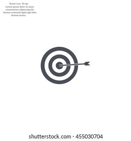 icon flat target with dart in black, isolated, 