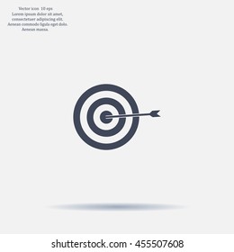 icon flat target with dart in black, isolated, shaded