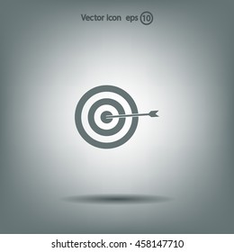 icon flat target with dart in black, isolated, shaded