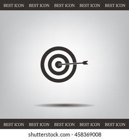 icon flat target with dart in black, isolated, shaded