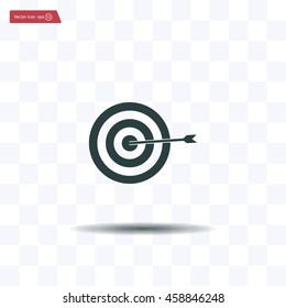 icon flat target with dart in black, isolated, shaded