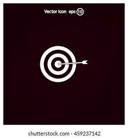icon flat target with dart in black, isolated, shaded