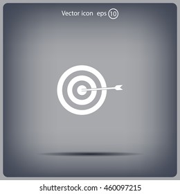 icon flat target with dart in black, isolated, shaded