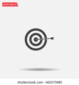 icon flat target with dart in black, isolated, shaded