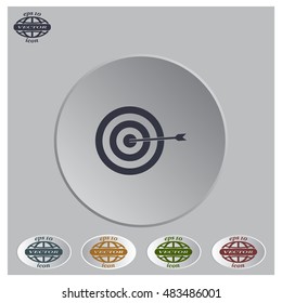 icon flat target with dart in black, isolated, shaded