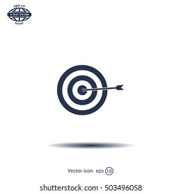 icon flat target with dart in black, isolated, shaded