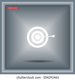 icon flat target with dart in black, isolated, shaded