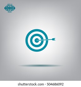 icon flat target with dart in black, isolated, shaded