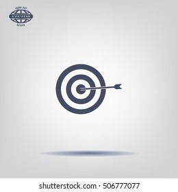 icon flat target with dart in black, isolated, shaded