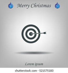 icon flat target with dart in black, isolated, shaded