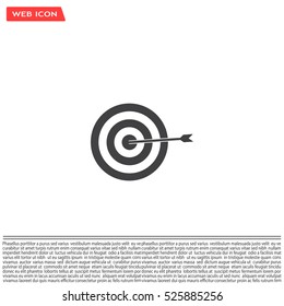 icon flat target with dart in black, isolated, shaded