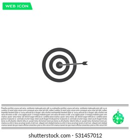 icon flat target with dart in black, isolated, shaded