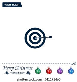 icon flat target with dart in black, isolated, shaded