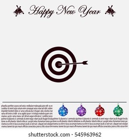 icon flat target with dart in black, isolated, shaded